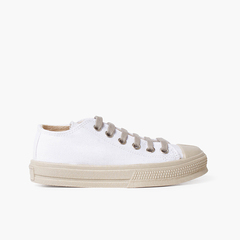 White trainers with toe cap and coloured laces White and Sand