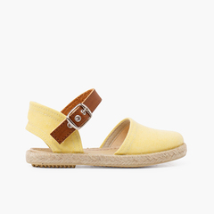 Recycled canvas espadrilles with leather type strip Lemon