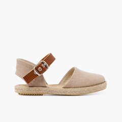 Recycled canvas espadrilles with leather type strip Natural