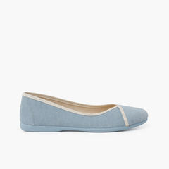 Recycled eco canvas ballet pumps with trim Sky Blue