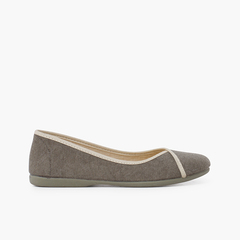 Recycled eco canvas ballet pumps with trim Olive Green