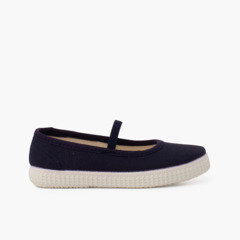Eco canvas ballet pumps with elastic strap and trainers outsole Navy Blue