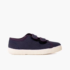 Recycled canvas rpet trainers with riptape strips Navy Blue