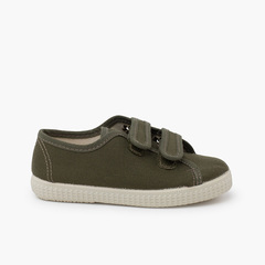 Recycled canvas rpet trainers with riptape strips Olive Green