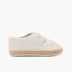 Linen and jute baby shoes with elastic laces Off-White