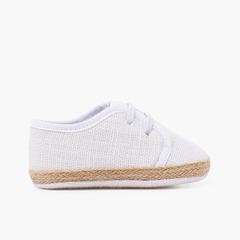 Linen and jute baby shoes with elastic laces White