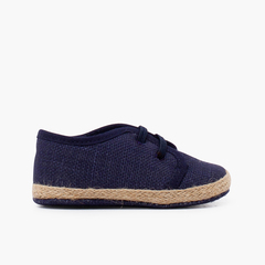 Linen and jute baby shoes with elastic laces Navy Blue