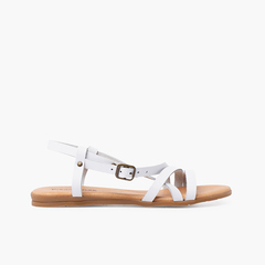 Girl's crossed strap sandals with buckle closure White