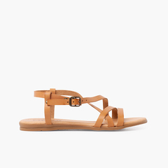 Girl's crossed strap sandals with buckle closure Beige