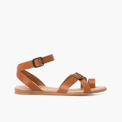 Toe leather sandals with buckle closure Leather