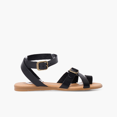 Toe leather sandals with buckle closure Black