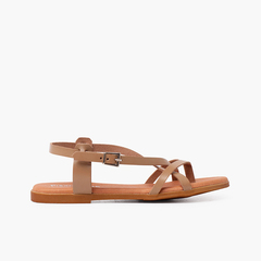 Leather thong sandals with crossed straps Sand