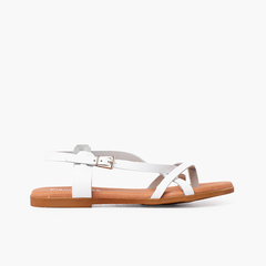 Leather thong sandals with crossed straps White