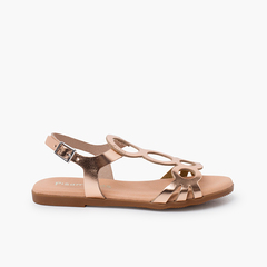 Leather sandals with circles and buckle closure Copper
