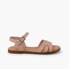 Leather Roman sandals for women and girls Nude