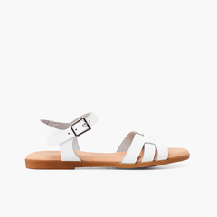 Leather Roman sandals for women and girls White