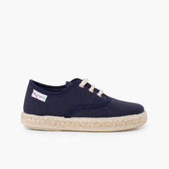 Canvas trainers with espadrilles laces and sole Navy Blue