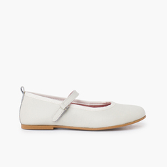 Girl's ceremony mary janes with thin riptape strap Porcelain