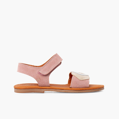 Suede sandals with multicoloured strap and riptape Pink