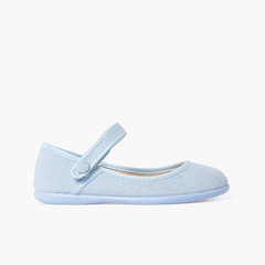 Low-cut Mary Janes with button detail and riptape Sky Blue