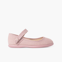 Low-cut Mary Janes with button detail and riptape Pale Pink