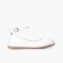 Elastic leather ballet pumps with ankle strap White