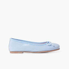 Patent leather ballet flats with bow Sky Blue