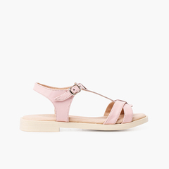 Soft leather sandals braided central strap Pink