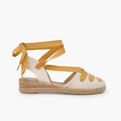 Goyesque wedge espadrilles with ribbons Mustard