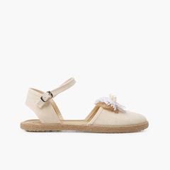 Ceremony linen espadrilles with rustic bow Beige