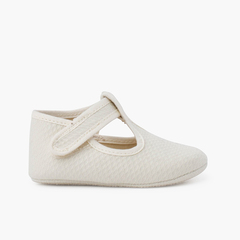 Baby T-bar shoes quilted piqué hook-and-loop closure Beige