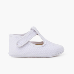 Baby T-bar shoes quilted piqué hook-and-loop closure White