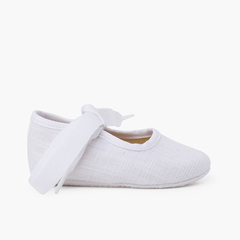Linen baby Mary Janes with faille bow White