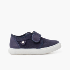 Canvas trainers with hook-and-loop fastener leather detail Blue denim