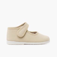 Canvas Mary Janes thin sole riptape Beige