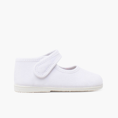 Canvas Mary Janes thin sole riptape White