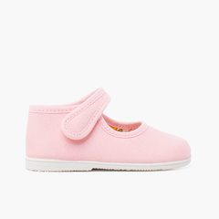 Canvas Mary Janes thin sole riptape Pink