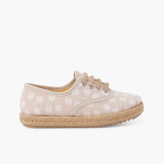 Blucher daisies with laces and jute sole Beige