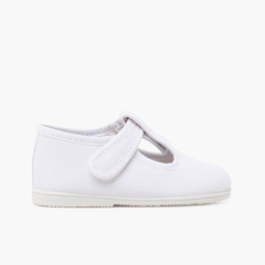 Canvas T-bar shoes thin sole riptape White