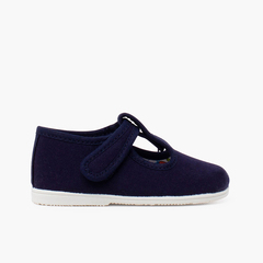 Canvas T-bar shoes thin sole riptape Navy Blue