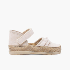 Baby espadrilles with ruffles and adherent strip Beige