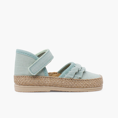 Baby espadrilles with ruffles and adherent strip Green Water