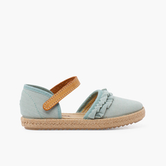 Girl's ruffled espadrilles with adherent leather strap Green Water