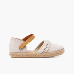 Girl's ruffled espadrilles with adherent leather strap Beige