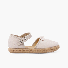 Espadrilles with bow and gathered instep Beige