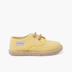 Linen bluchers with jute laces and sole Pastel Yellow