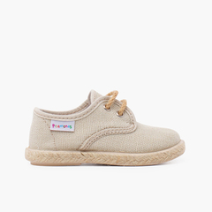 Linen bluchers with jute laces and sole Beige