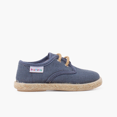 Linen bluchers with jute laces and sole Lead Blue