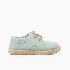 Linen bluchers with jute laces and sole Green Water