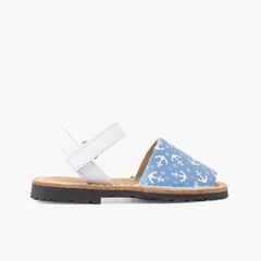 Anchors bicoloured menorcan sandals with riptape White and Blue Jeans